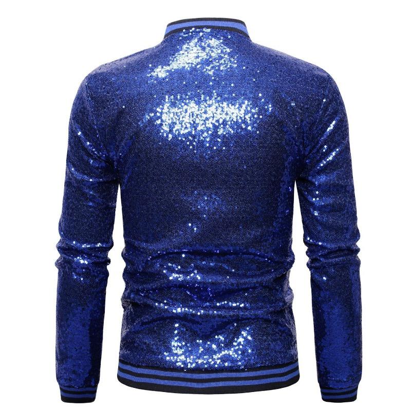 Completo da ballo da uomo ampio con paillettes, giacca cardigan con zip