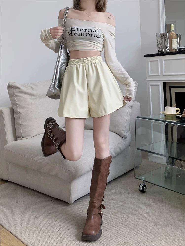 2025 Plus Size Women's High Waist PU Leather A-line Slimming Bootcut Shorts - Autumn/Winter Collection