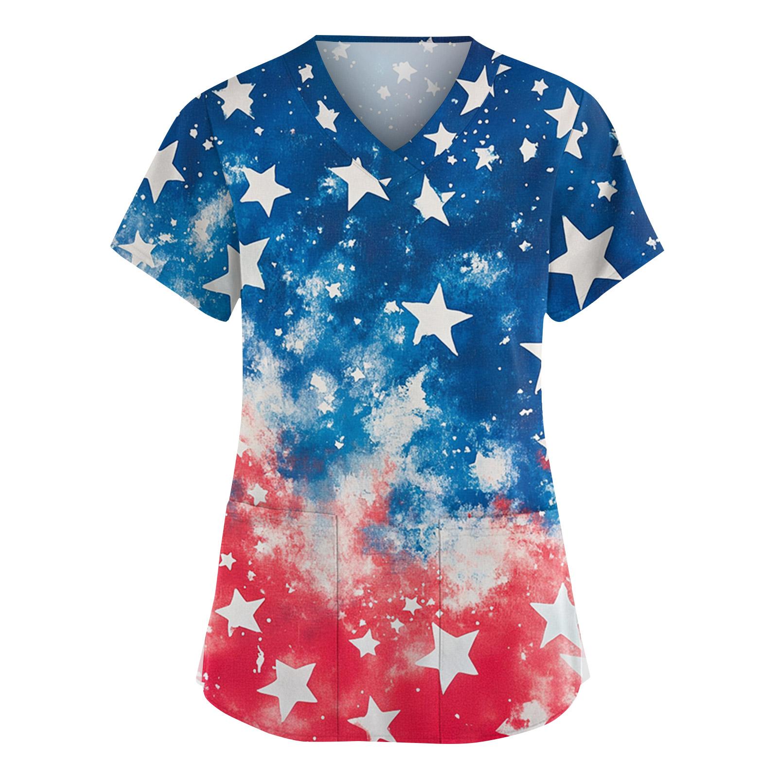 

Женская мода V-образный вырез короткий рукав комбинезон с карманами принт топы одежда XXXL синий