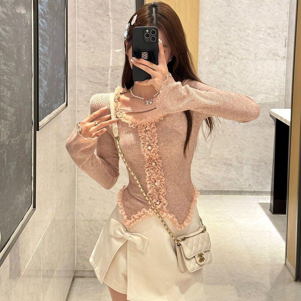 

Приталенный свитер из ажурной вязки для женщин - Осень/Зима One Size розовый