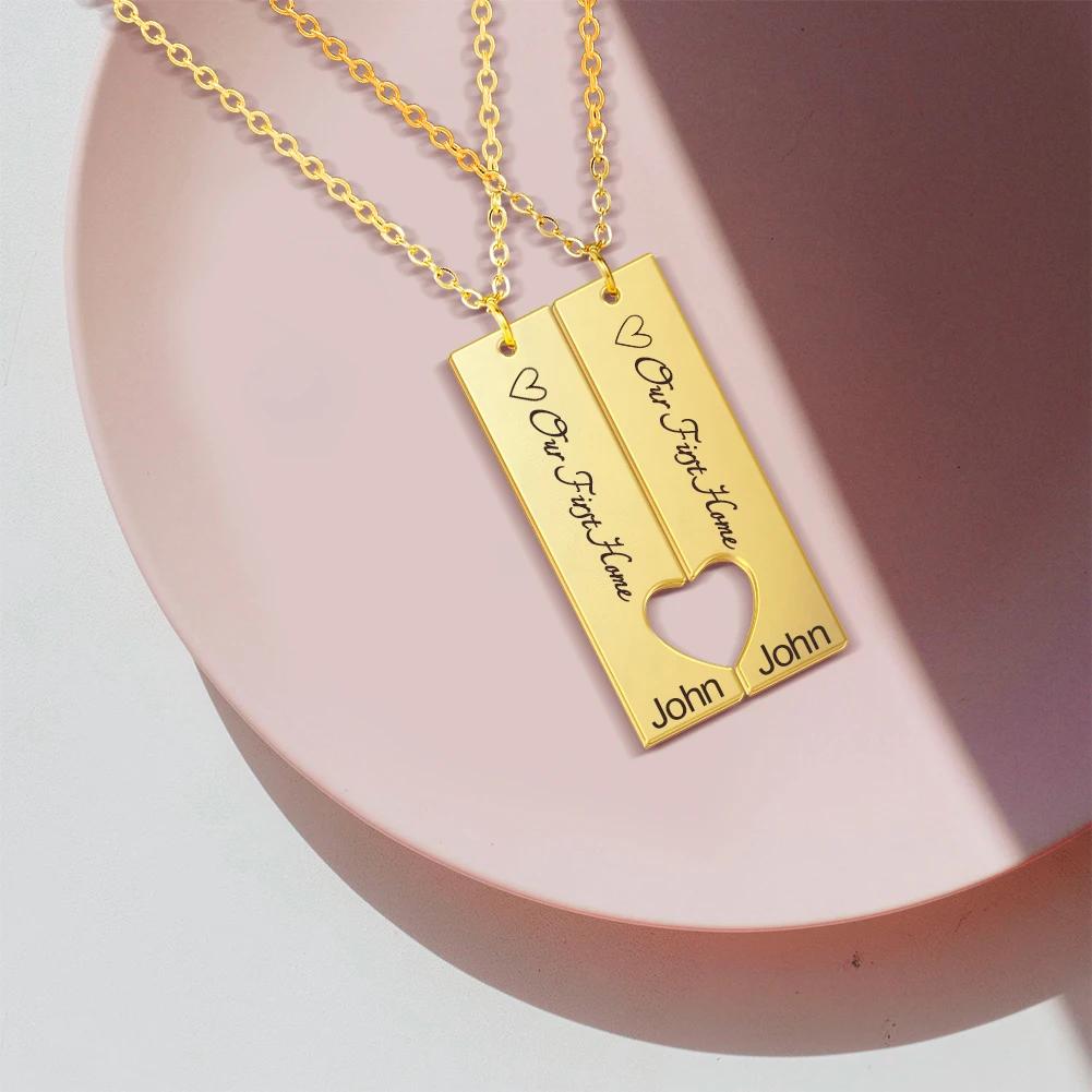 Lemegeton Personalized Name Necklaces Engraved Text Pendants for Couples Stainless Steel Jewelry Custom Valentine's Day Gifts