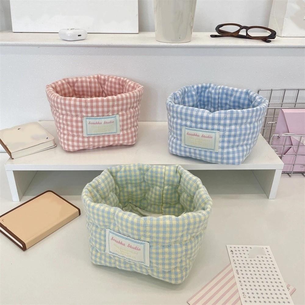 Plaid Stripe Grid Fabric Storage Basket Washable Decorative Bins  Home Decor