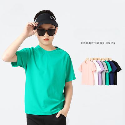 Summer Korean Version of Children's Clothing New Boys Sports Short Sleeve Big Children Speed Dry Ice Silk Top Girls Short Sleeve T-shirt