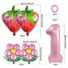 Pink Strawberry Balloon Set, Small Daisy Aluminum Film Decoration, Children'S Birthday Party Anniversary Photo Props