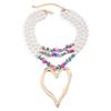 Exaggerated Big Love Heart Pendant Choker Nekclace for Women Wed Bridal Goth Multilayer Imitation Pearl Stone Chain Y2K Jewelry