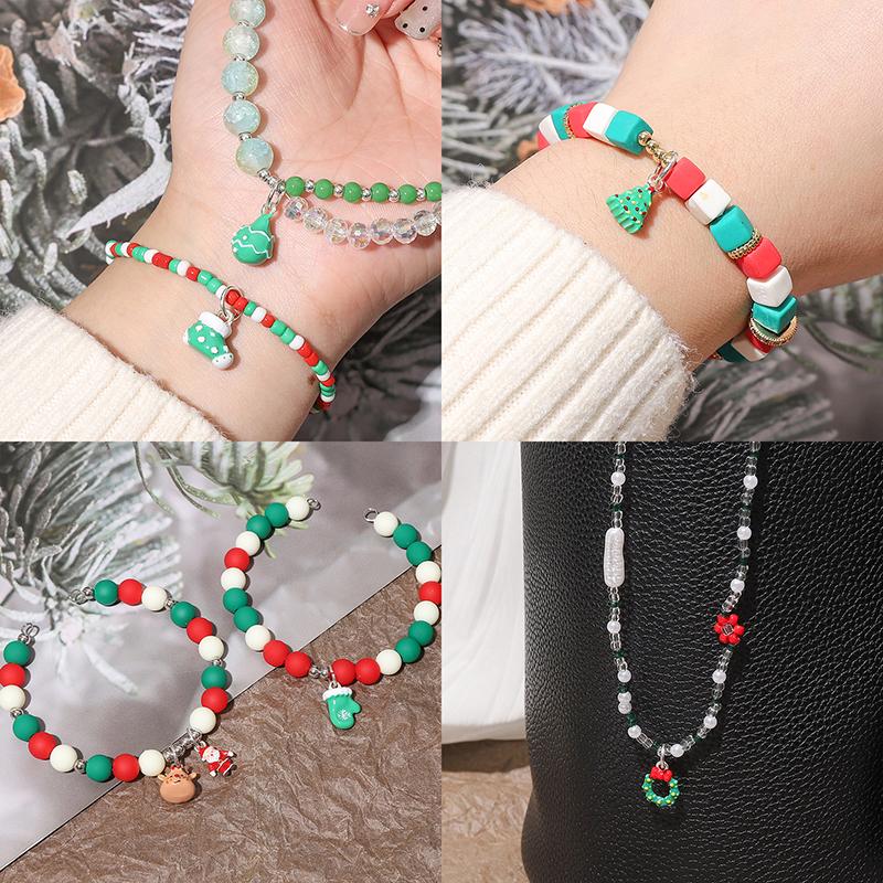 1pc/bag Christmas Series Glazed Colored Hand-Painted Beads DIY Bracelet Necklace Earrings Jewelry Accessories