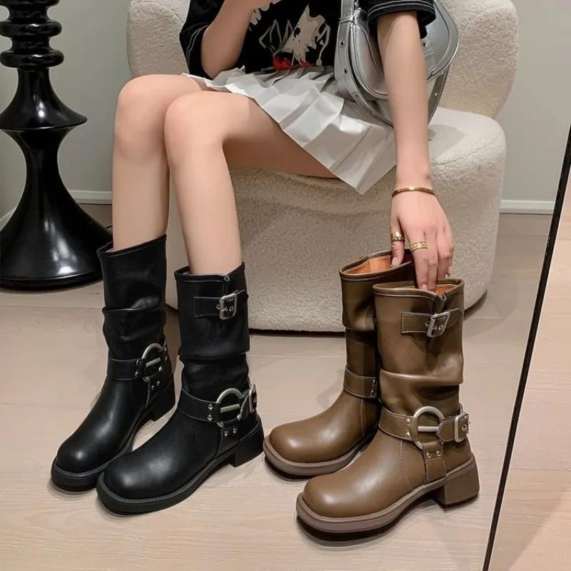 Fashion High Quality Women Boots Luxury Comfortable Cowboy Boots Fashion Slip On Casual Short Boots for Women Thick Bottom Shoes Zapatos