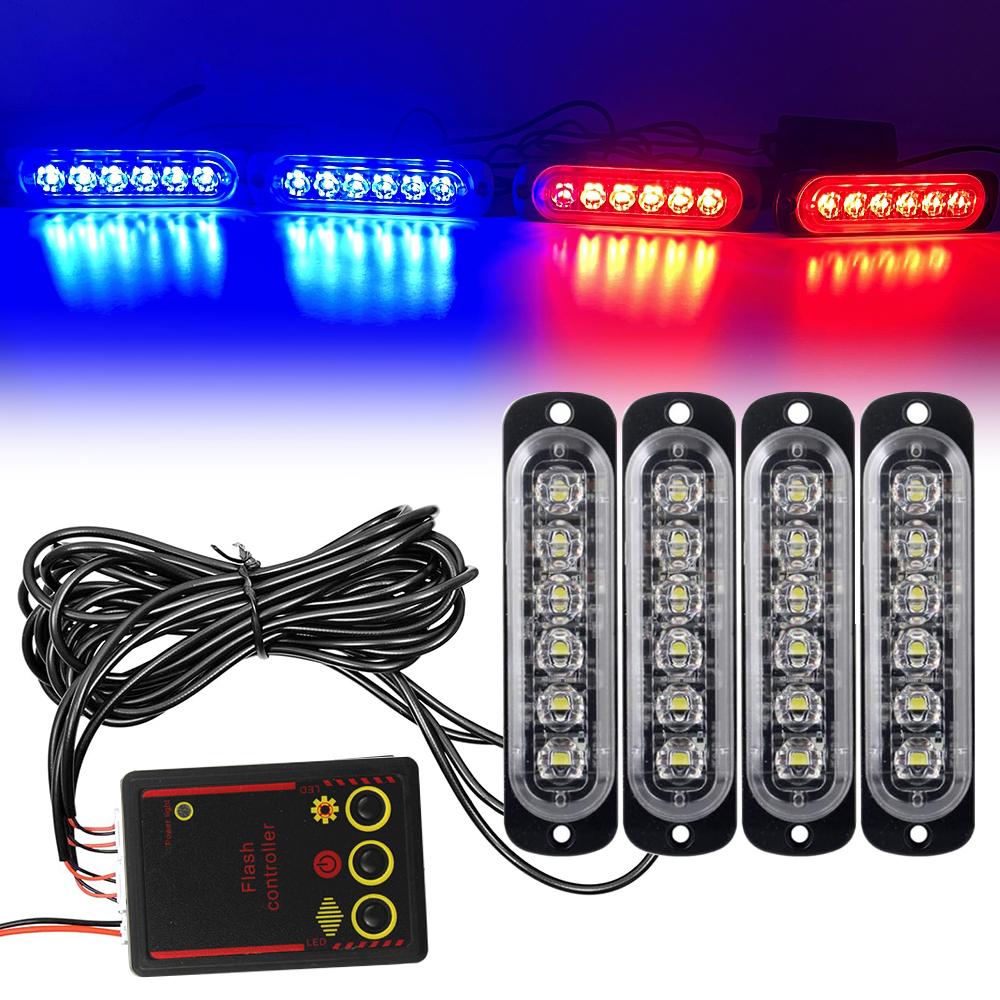 Car Front Grille Lighting 12V 24V Amber LED Emergency Strobe Warning Lights Car Flash Beacon Yellow White Signal Lamp
