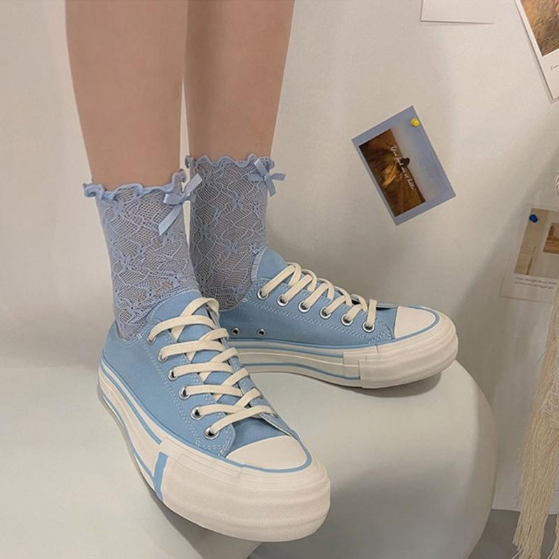 Womens Calf Socks, Sweet Girl Lace Ruffle Knee Socks Fashion Ladies Girl Princess Mesh Socks Campus Stockings