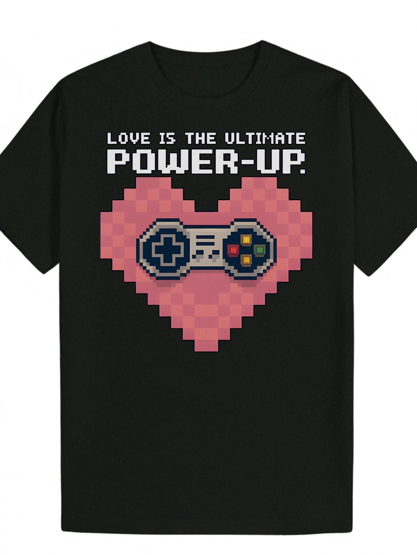 

Retro Gaming Graphic T-shirt - Love is the Ultimate Power-Up with Heart & Controller Design XXXXL