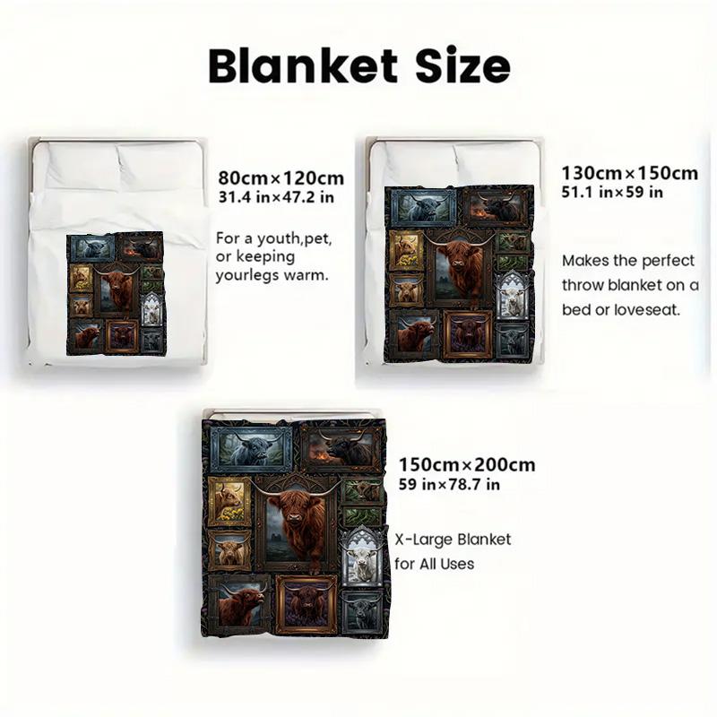 Highland Cow Gallery 2D Flat Pattern Flannel Blanket, High Quality All Seasons, Home Decor, Warmth and Comfort, Perfect for Christmas Gifts.