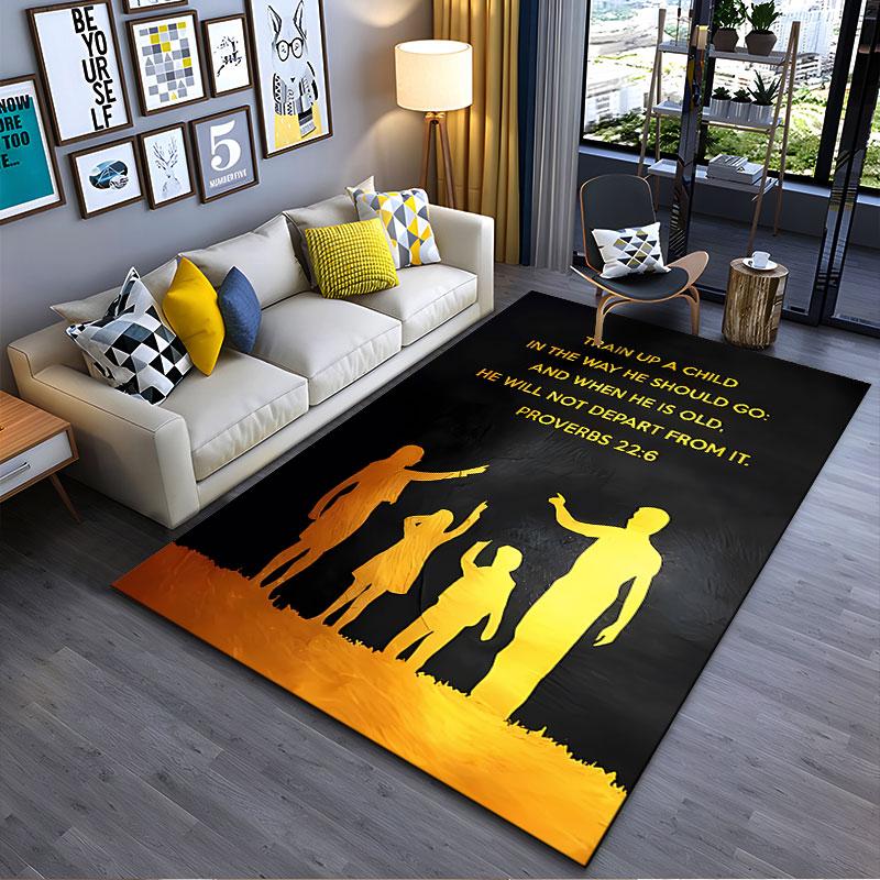 Bible Verse Family Silhouette Carpet Suitable As a Non-slip Mat for the Living Room or Bedroom Sofa