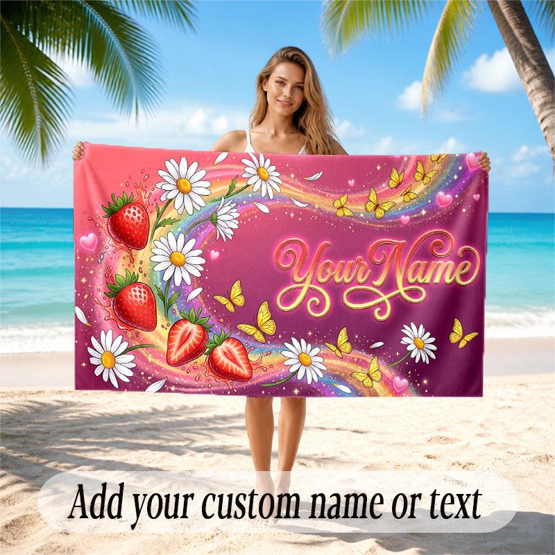 Floral Garden Theme Soft Beach Towel Personalized Custom Name Text Towel Portable for Beach Pool Travel