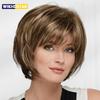 Syntetyczne Włosy Krótkie Proste Peruki dla Białych Kobiet Mieszane Brązowe Peruki z Grzywką Peruka Krótkie Włosy Peruki