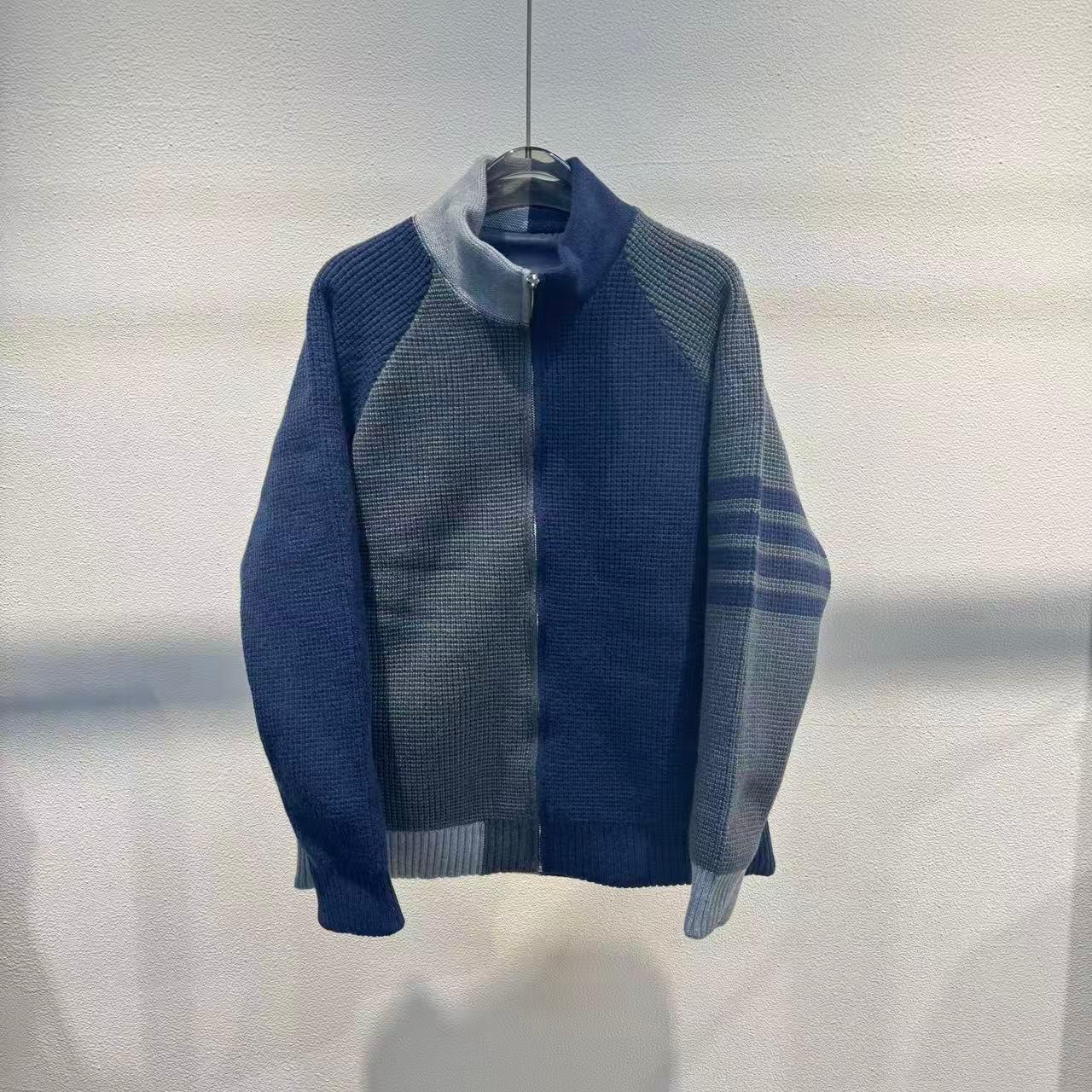 2025 Men s Winter Color Block Stand Collar Knit Down Sweater Jacket M