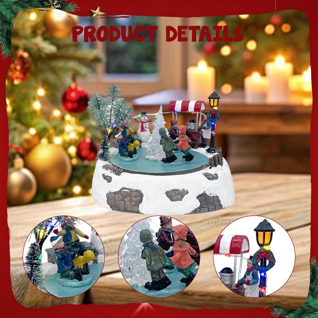 Animated Christmas Village Ice Rink Musical Box Ornament Table Displays Xmas Gift Seasonal Indoor Lighted Musical Snow Scene