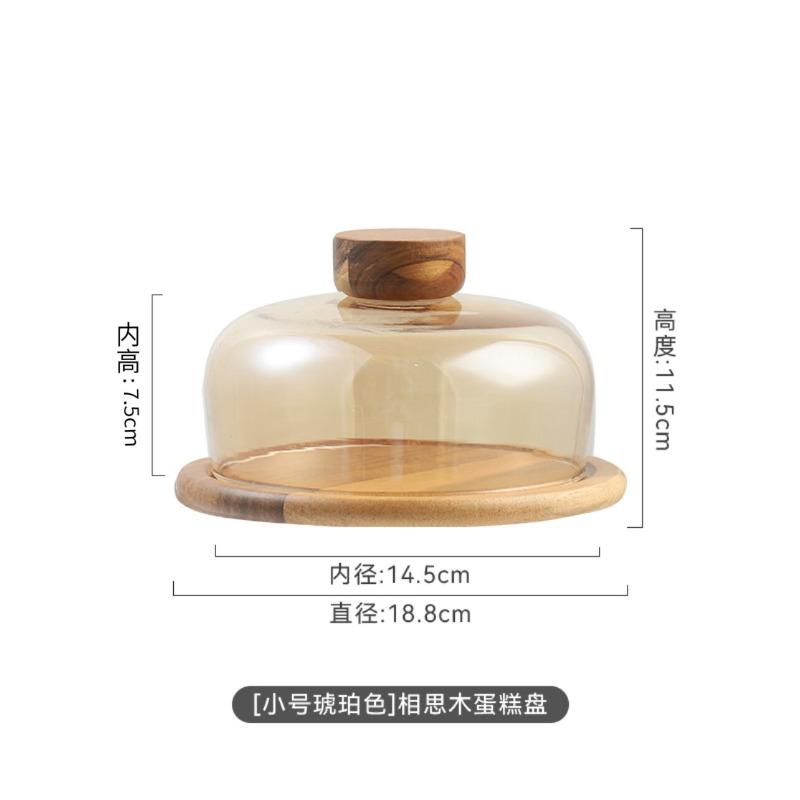 Wooden Cake Tray with Glass Cover Dessert Plate Decorative Plates Display Plates Pastry Plate Tea Tray Fruit Bowl Dim Sum Dish