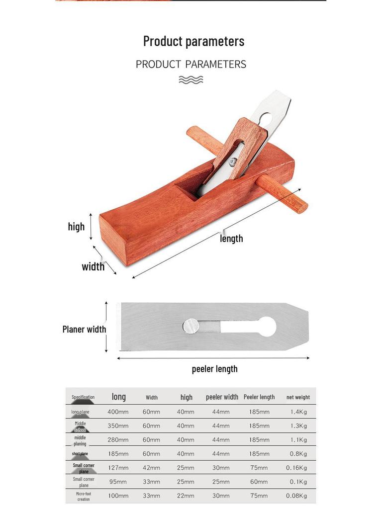 Indonesia Gong Manual Hand Planer Set: Compact Carpenter's Tool with Push Planer, Blade, Hug Planer, and Luban Planer