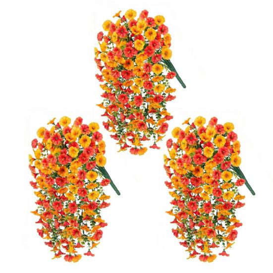 1/2/3/4Pcs Fall Hanging Artificial Morning Glory UV Resistant Realistic Fake Flower Wedding Party Indoor Outdoor Garden Wall Hanging Flower Decoration
