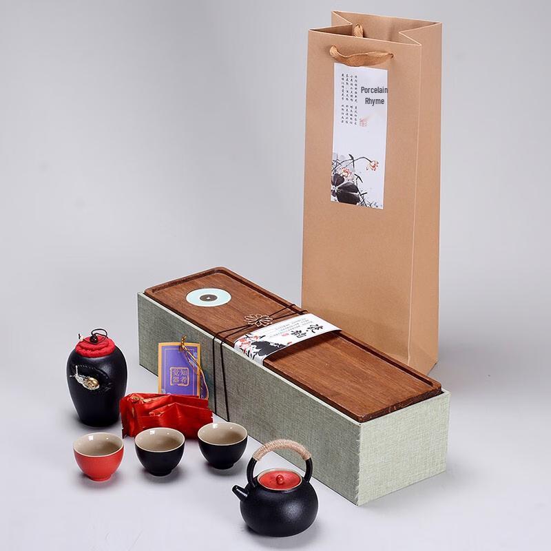 Gold-Inlaid Jade Chinese Red Ceramic Kung Fu Tea Set