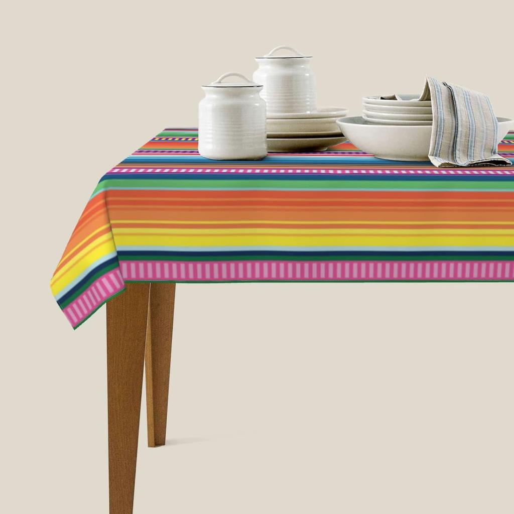 Mexican Colorful Stripe Pattern Rectangle Tablecloth Mexico Party Decor Reusable Polyester Cloth Covers for Kitchen Table Decor