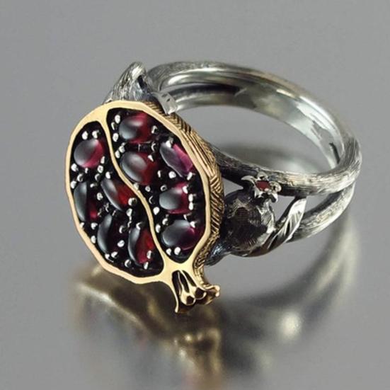 Bague Vintage en fausse pierre précieuse en rotin et grenade pour femmes, bijoux de fiançailles et de mariage