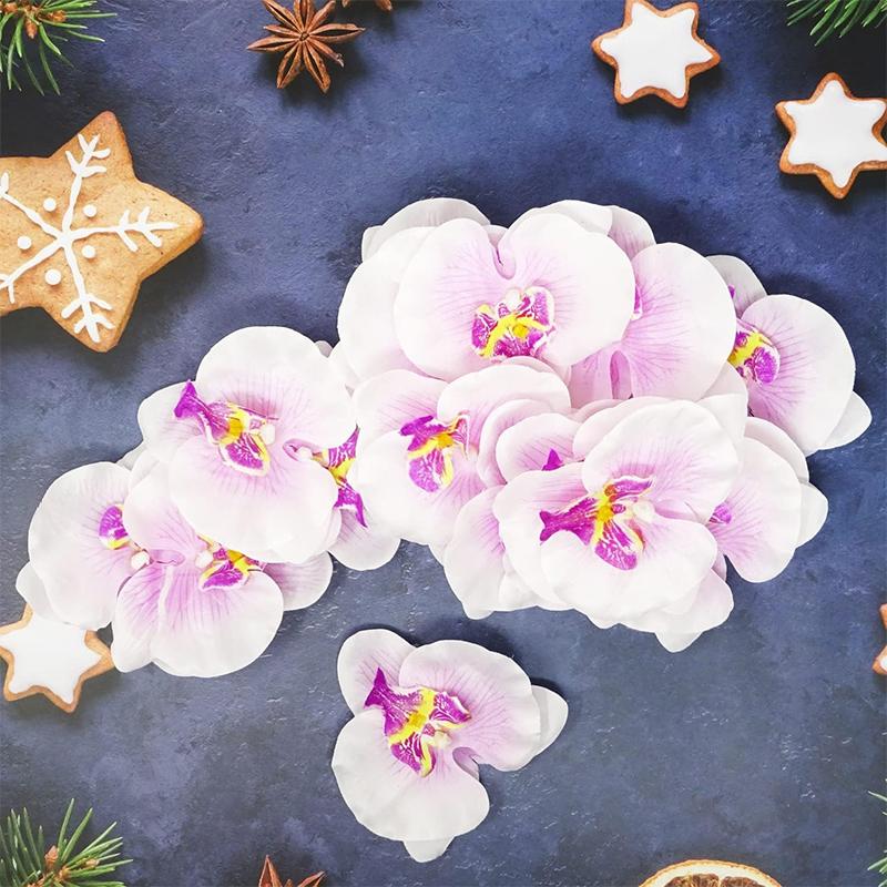 10Pcs 8cm Silk Butterfly Orchid Artificial Flower Heads for Home Room Wedding Decoration DIY Craft Wreath Gifts Accessories