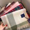 Dark green plaid pure wool scarf women's winter British classic plaid men's cashmere scarf thickened to keep warm