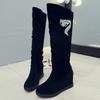 Autumn and Winter Velvet Medium and Long Boots High Heel Women's Suede Medium Boots Rhinestone Slope Heel Long Inner Height Increasing Women's Knig