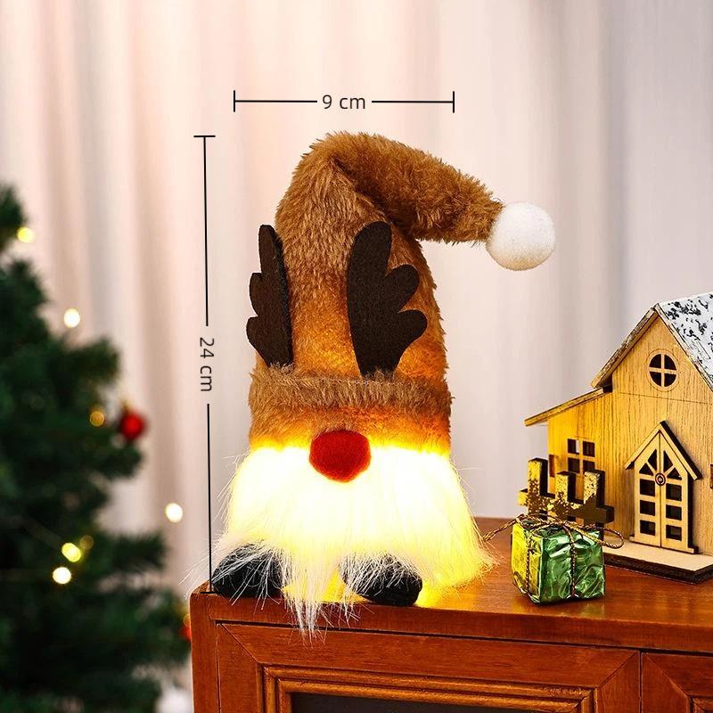 1 Stück Frohe Weihnachten Leuchtender Wichtelpuppe Plüsch Elf Weihnachtsmann Schneemann Rentier Weihnachten Gesichtsloser Wichtel LED-Licht Partyzubehör Heimdekoration