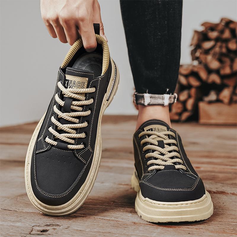 2024 Autumn New British Style Leather Outdoor Martin Shoes Retro Platform Heightening Casual Versatile Lace-up Men's Shoes
