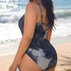 European and American Large-size New Tie-dye Backless Sexy Slim-fit One-piece Swimsuit