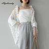 Korean Fashion Summer Spring Women Cardigan Turn-Down Collar White Black Oversized Lace Blouse Delicate Elegant Ladies' Thin Outerwear