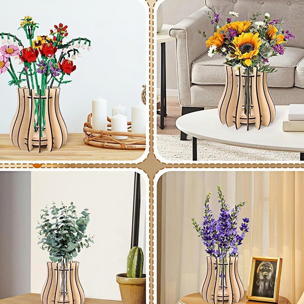 3D Wooden Puzzle Vase for Flowers Vase Bouquet Building Set DIY Wooden Puzzle Craft Hobbies Kit Home Bedroom Decor Gift