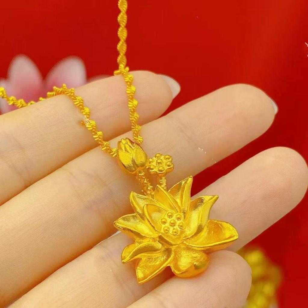 Elegant Lotus Flower Necklace - National Tide Style with Water Wave Chain