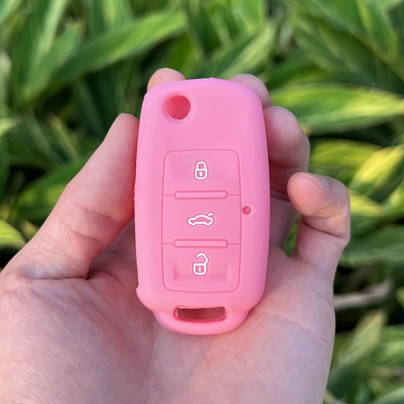 Silicone Car Key Case Cover for VW Volkswagen Passat B5 Polo T4 Golf 4 for Seat Leon 1 Altea Ateca for Skoda Octavia A5 Keychain