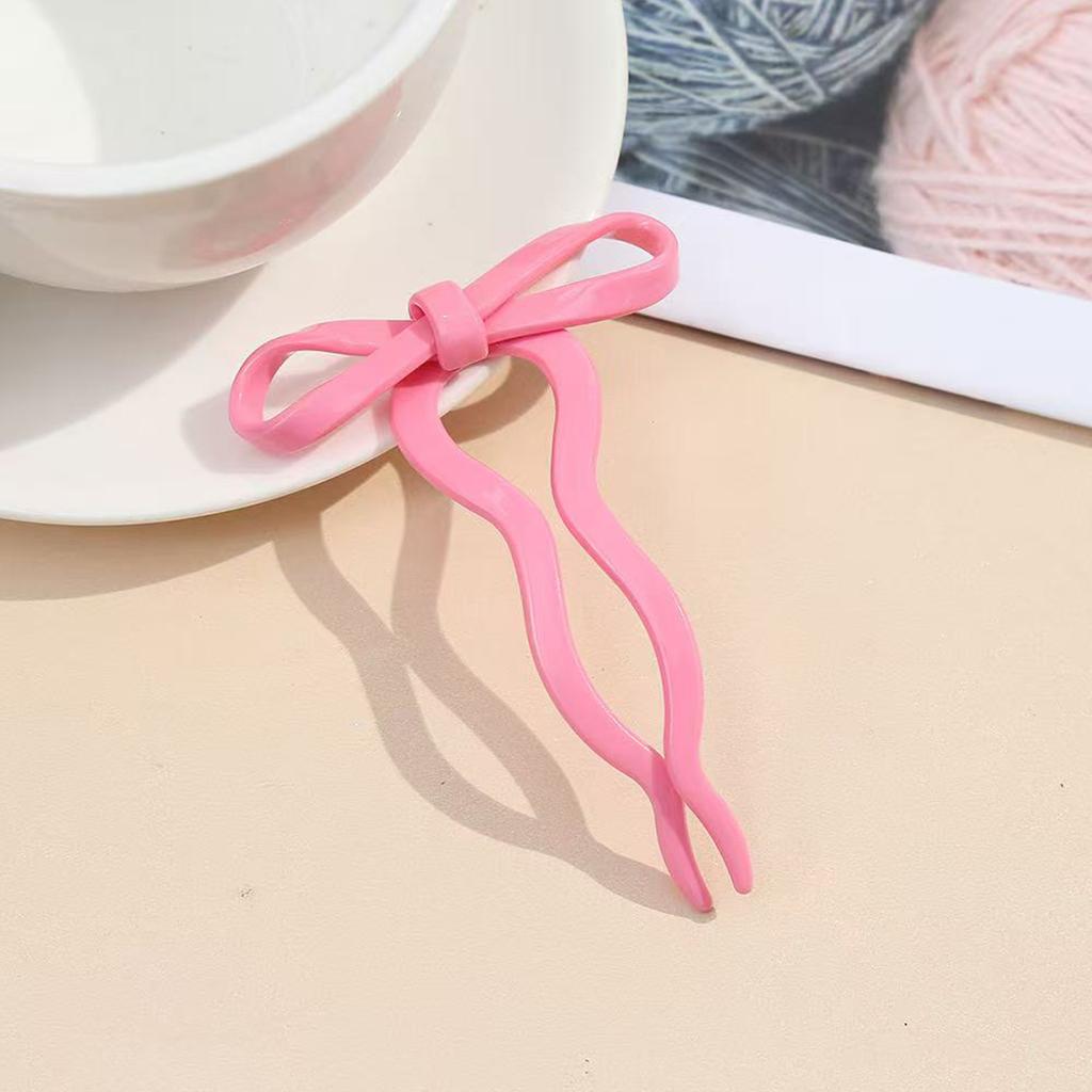1PC Ballet Style Acetate Bow Hairpin Sweet and Cute U-shaped Hairpin New Hair Hairpin with A Coil On The Back of The Head