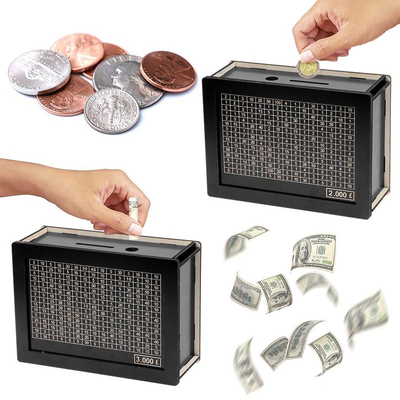 Svart gjenbrukbar sparegris med penger Målteller sparegris Gjør-det-selv-sparekassehåndverk Hjem for hjelper vanen med å spare