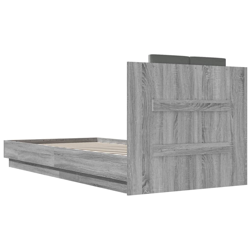 Bed Frame with Headboard and LED Lights Gray Sonoma 90x200 cm