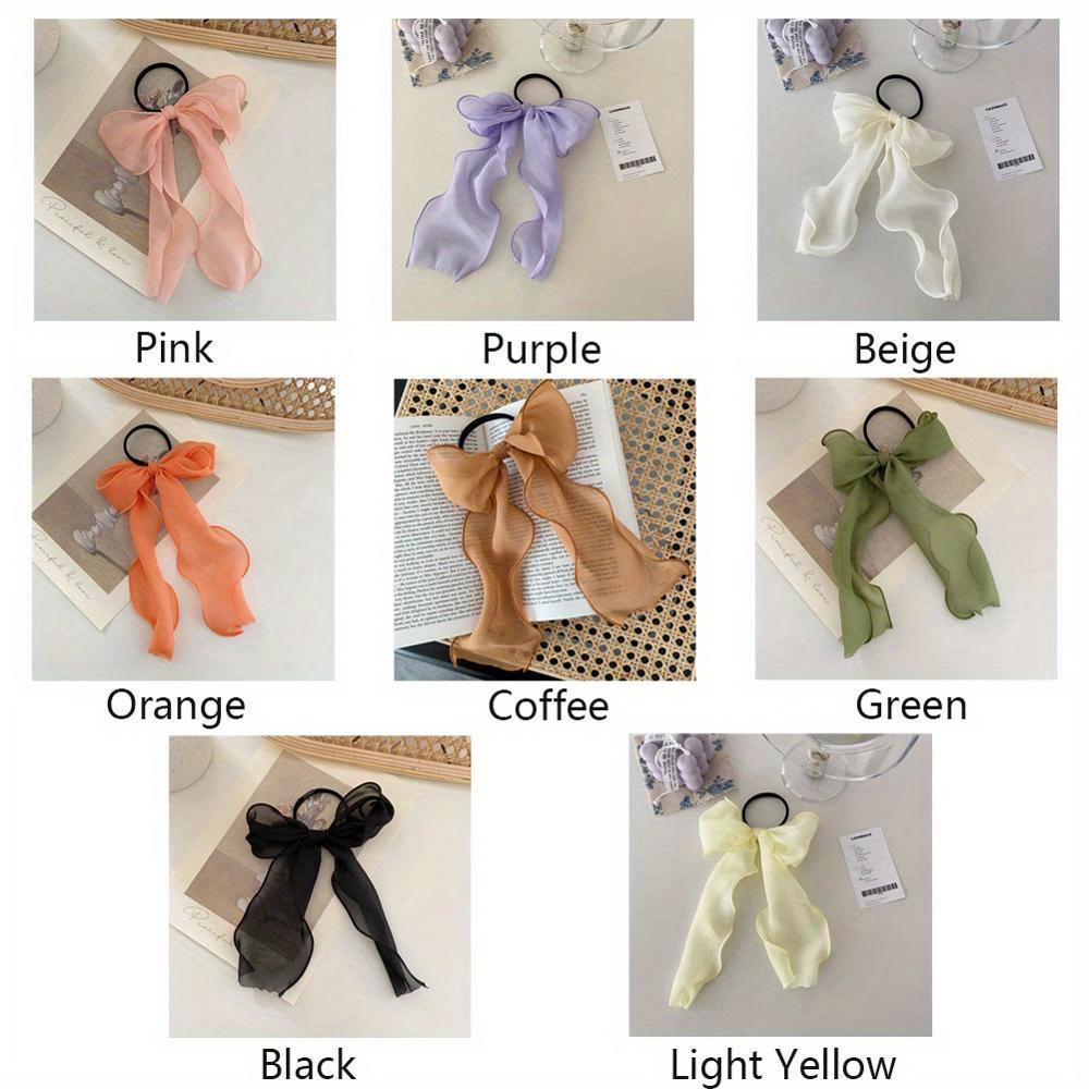 Summer Solid Color Lace Yarn Ribbon Hair Scrunchies Women Bow Elastic Hair Rope Ponytail Holder Girls Hair Ties Accessories
