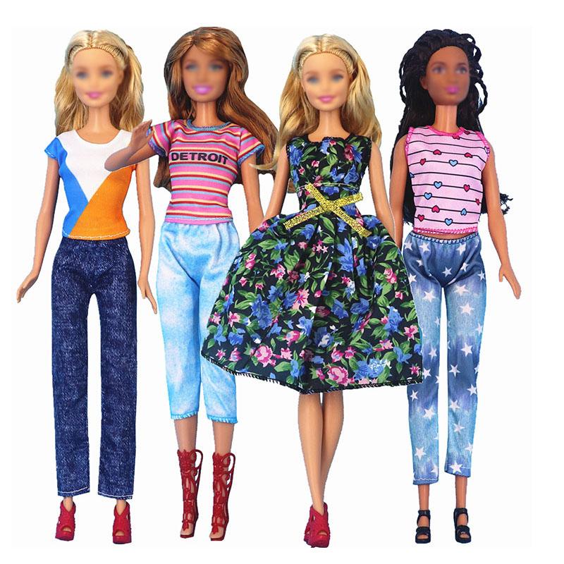 4 Stuks Pak Casual Mode Jumpsuits Jurken Top plus Broeken ontworpen voor Poppenkleding 30cm Accessoires ontworpen voor 1/6 Meisjespop Speelgoed