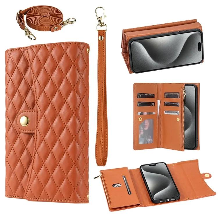 

BKS-002 For iPhone 7 / 8 / SE (2020) / SE (2022) Case PU Leather Rhombus Pattern Zipper Phone Cover