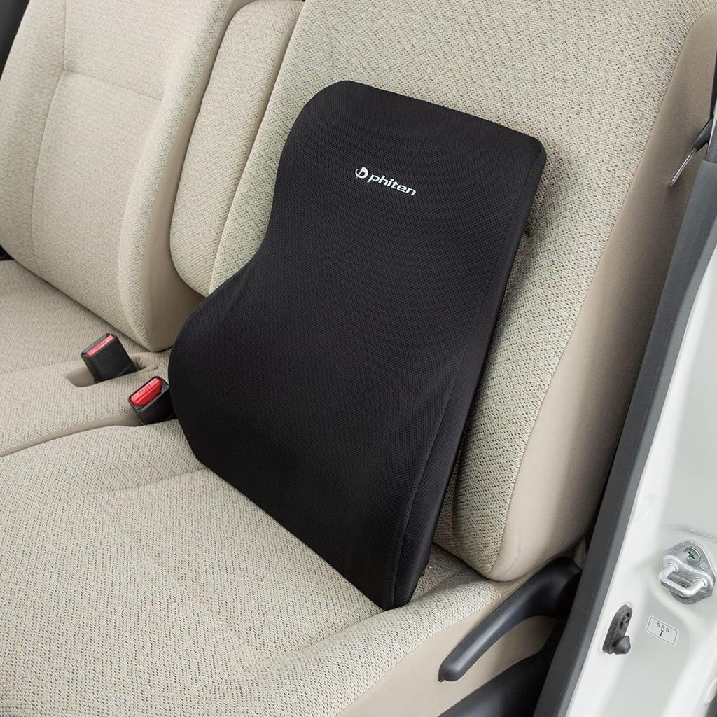 BONFORM Phiten Back Seat Cushion, 38 x 47cm, Black, Made with Aqua Titanium, Low-Rebound, Anti-Fatigue, phiten 5815-08BK