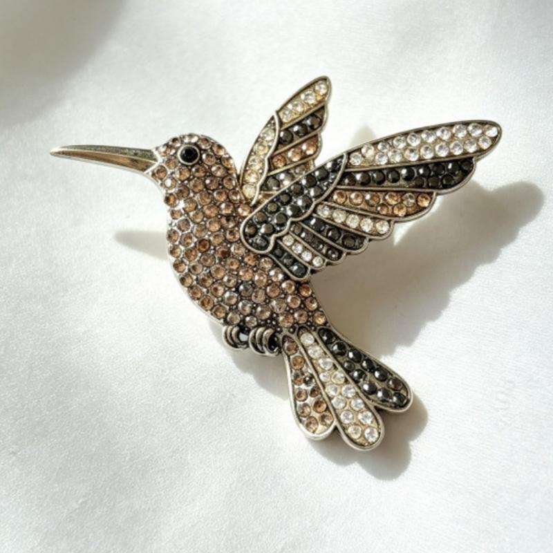 Sparkling Rhinestone Hummingbird Brooch Shiny Multicolor Design Ideal For Daily Wear Party Jewelry Gift For Women