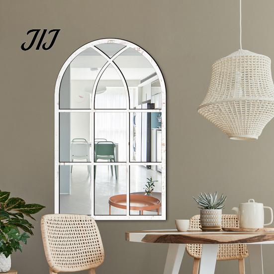 Arched Wall Mirror Stickers Window Decor, Wooden Frame Acrylic Fake Mirror, Minimalist Arch Self-Adhesive Windowpane Sticker for Living Room