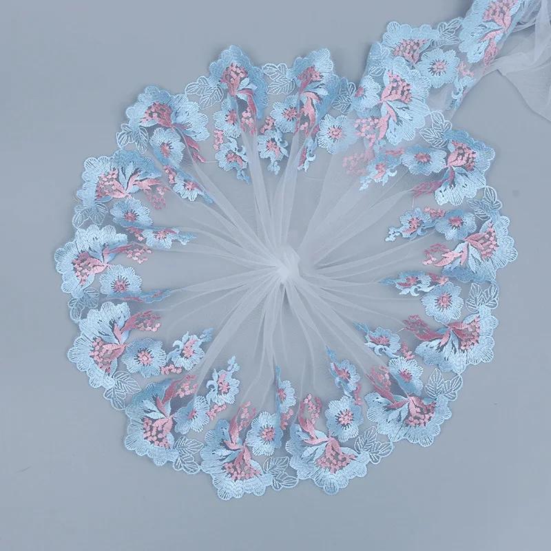 

2 Yard Multicolor Embroidery Lace Edge Skirt Ivory Fabric Wedding Lace Trim Embroidery Sewing Crafts Doll Material 2 Yard