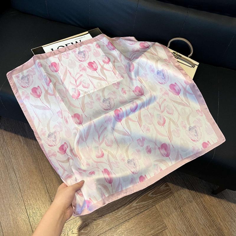 Fashion Black and White Printing Temperament Square Scarf Imitation Silk Korean Version Decorative Scarf Scarf Professional Decorative Shawl Silk Scar