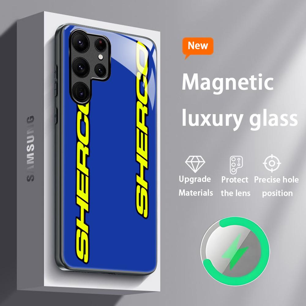 

Hot S-She-rcoES Brand LOGO Phone Case For Samsung S26 S25 S24 S23 S22 S21 S20 Plus Ultra Glass Magnetic Case Galaxy S22+ 5G