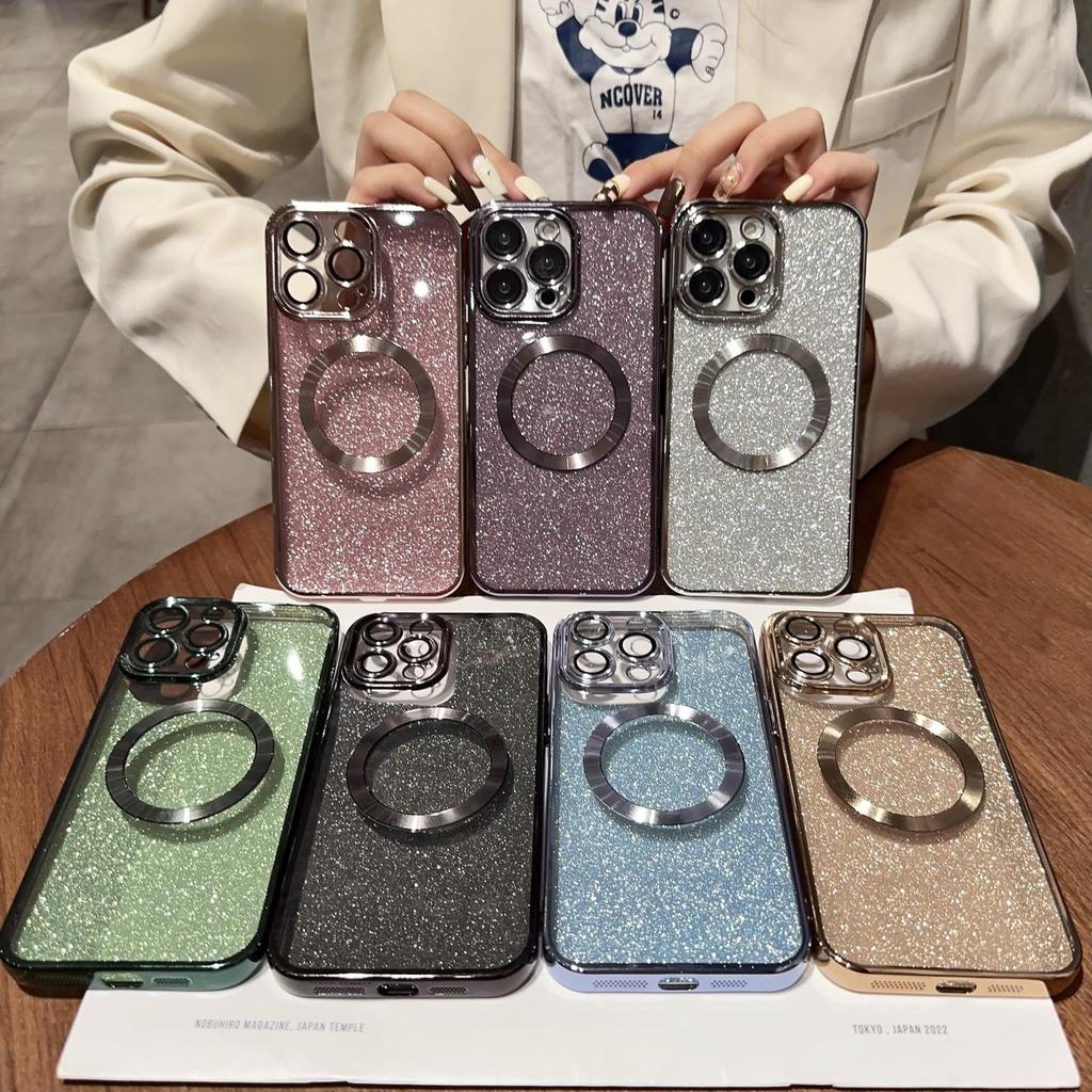 iPhone 16 Dustproof Glitter Electroplated CD Pattern Magnetic Soft Case for Apple 15 Pro and 17