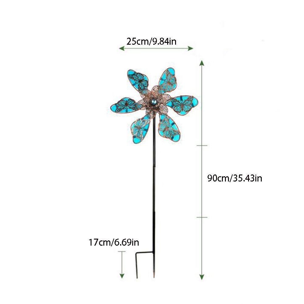 Luminous Effect Windmill Spinner Sculpture Metal Flower Pinwheel Wind Rotator  Lawn